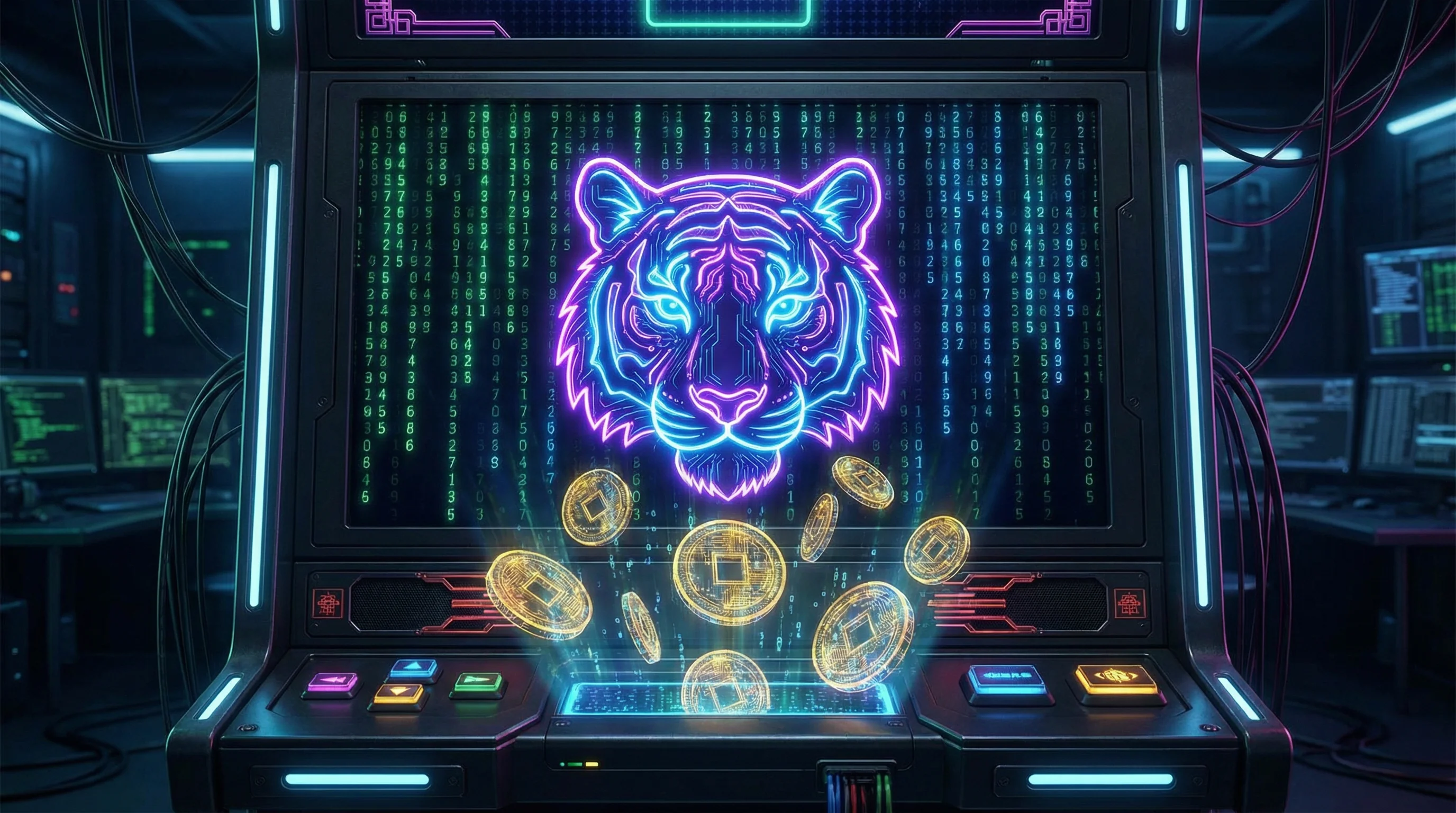Jogo Fortune Tiger com tigre neon e moedas douradas no donaldbet