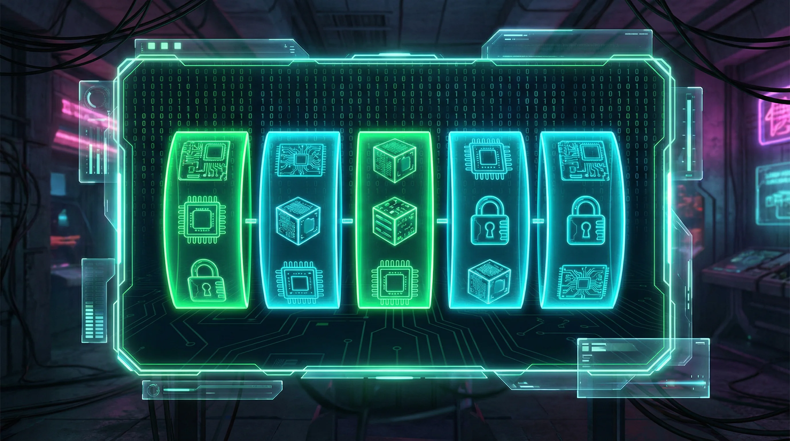 Interface futurista de caça-níqueis digital no donaldbet